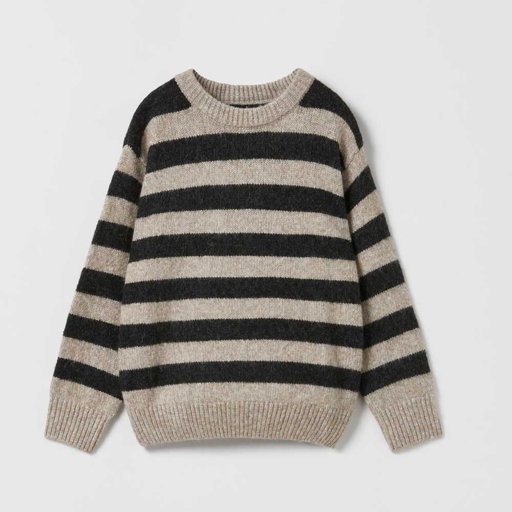 Zara Black and Beige Striped Kids Sweater